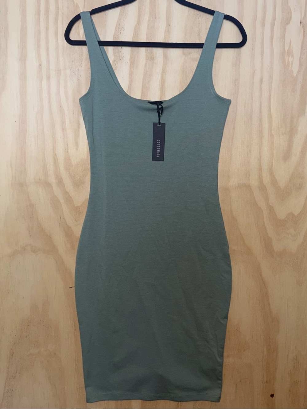 Cotton On Midi Bodycon Dress Women’s Medium Green Stretch Sleeveless Back Slit